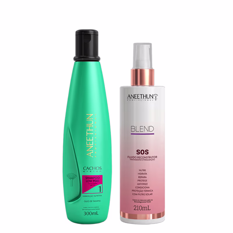 Aneethun Cachos System Kit Shampoo Low Poo e Blend SOS Fluído Reconstrutor 210ml