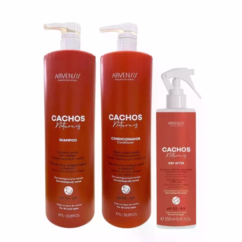 Kit Arvensis Professional Cachos Naturais - Shampoo 1L + Condicionador 1L + Day After 250ml