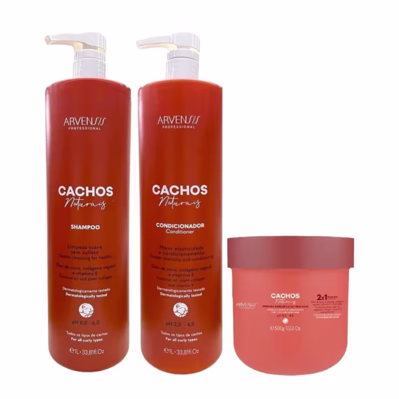 Kit Arvensis Cachos Naturais - Shampoo 1L + Condicionador 1L + Máscara Capilar 2x1 500g