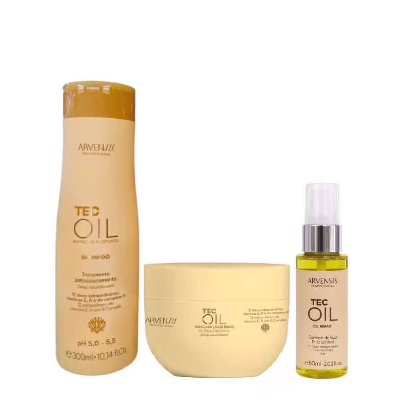 Kit Arvensis Tec Oil - Shampoo 300ml + Máscara 250g + Óleo reparador 60ml