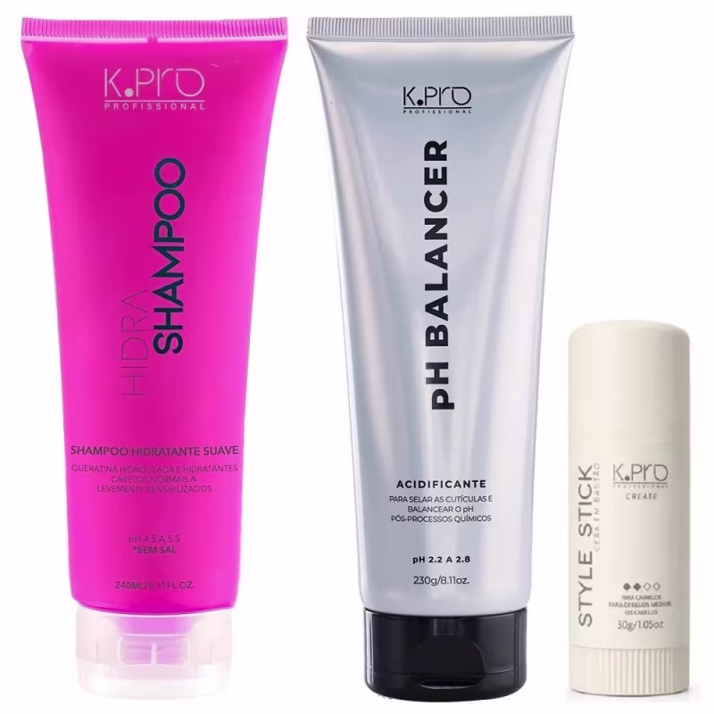 Kit K.Pro Hidra - Shampoo 240ml + pH Acidificante 230g + Style Stick 30g
