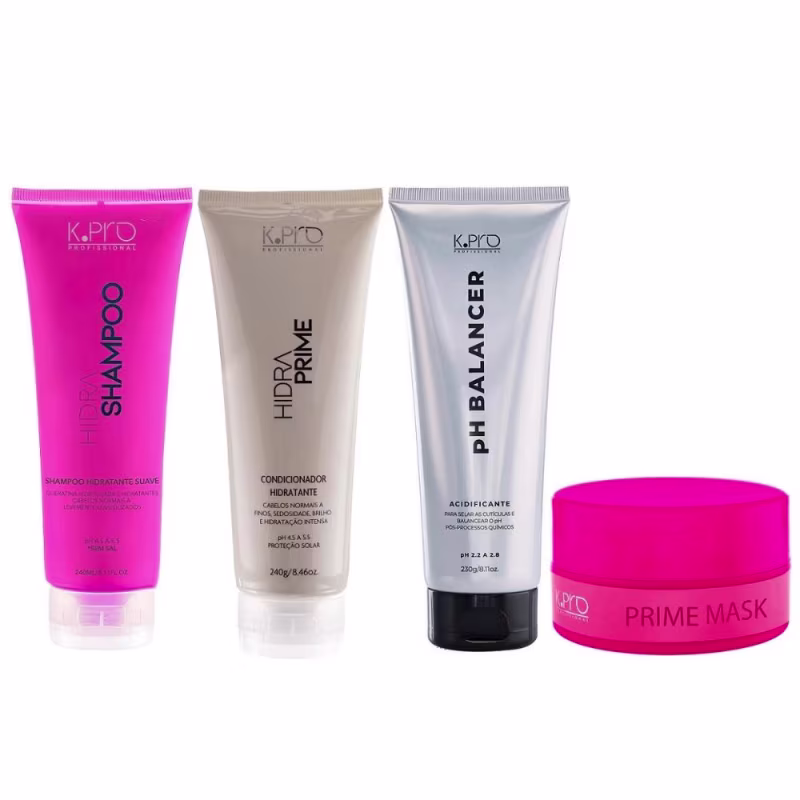 Kit K.Pro Hidra - Shampoo 240ml + Condicionador Prime 240g & Máscara Prime 200g + pH Acidificante 230g