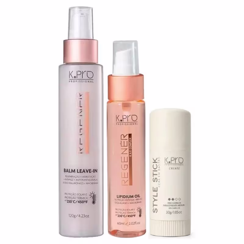 Kit K.Pro Regenér - Balm Leave-In 120g + Lipidium Oil 60ml + Style Stick 30g