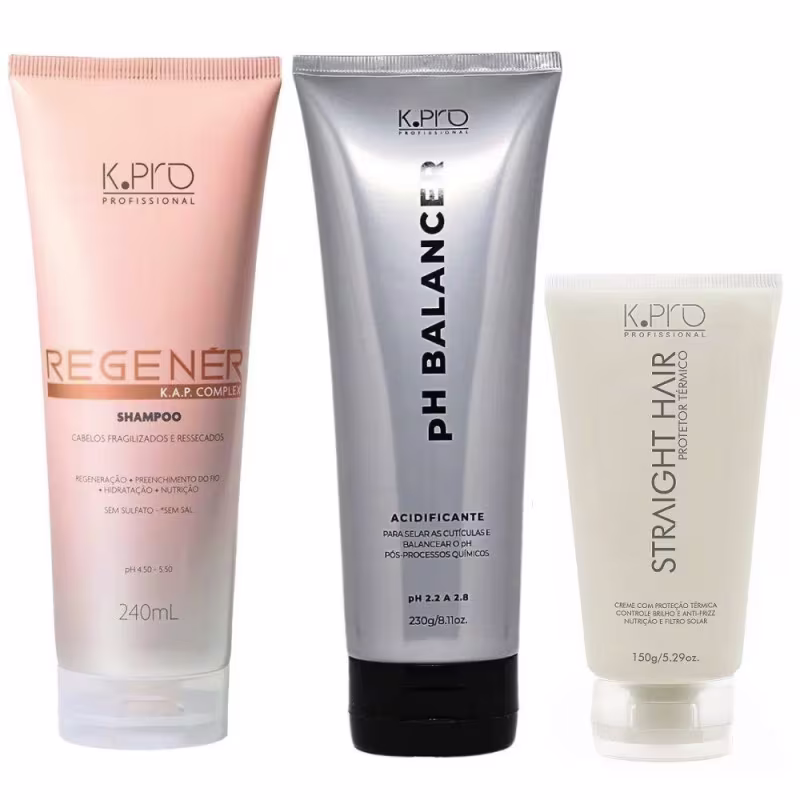 Kit K.Pro Regenér - Shampoo 240ml + pH Acidificante 230g + Straight Hair 150ml