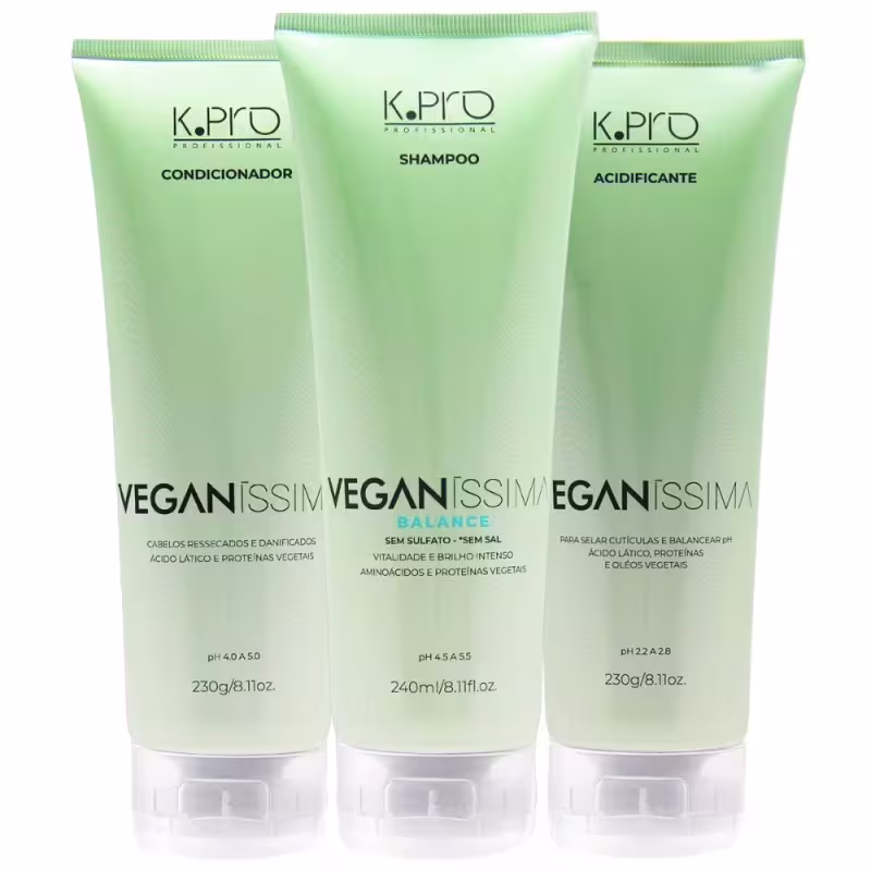 Kit K.pro Veganíssima Moisturizer - Shampoo 240ml + Condicionador 230ml + Acidificante 230ml