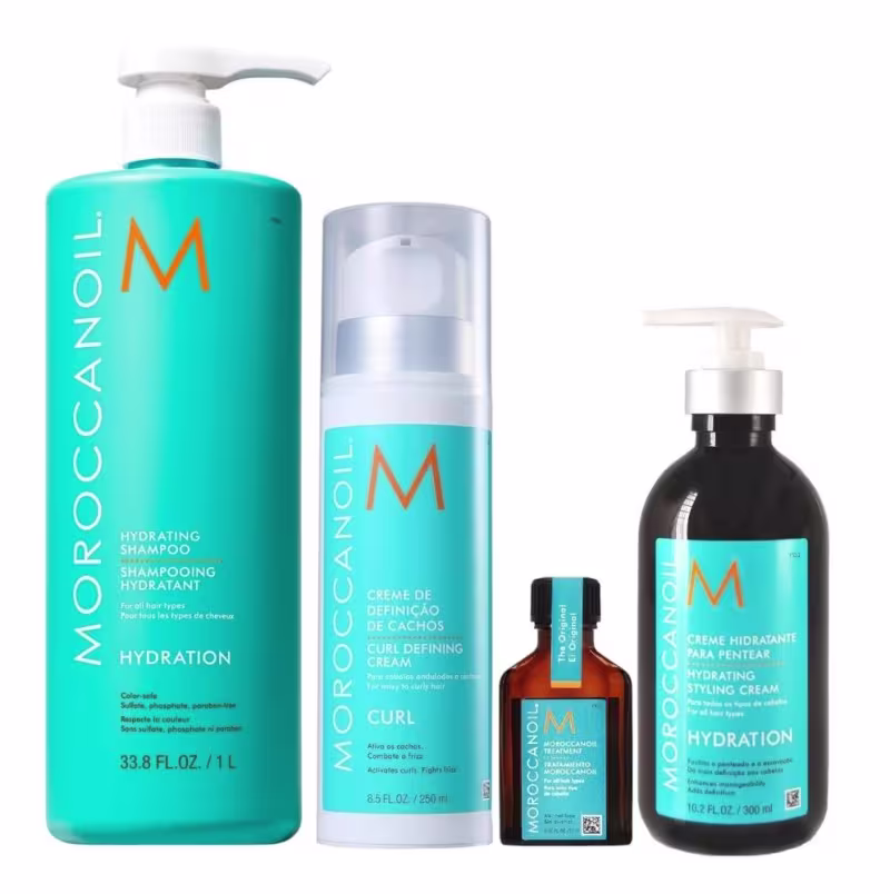 Kit Moroccanoil Hydrating - Shampoo 1L + Curl Defining 250ml + Styling Cream 300ml + Óleo 25ml