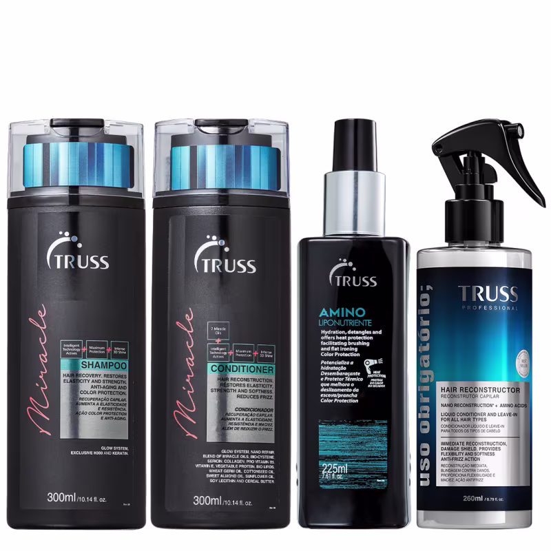 Truss Miracle Kit Shampoo Condicionador Amino e Uso Obrigatório Reconstrutor 260ml