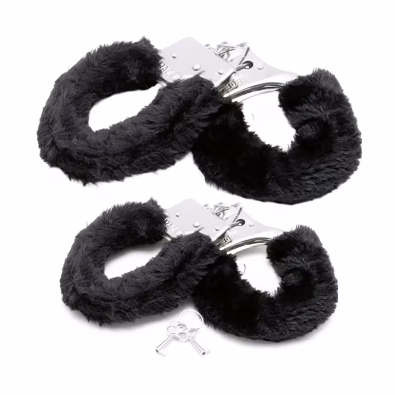 Kit com 2 Algemas em Metal com Pelúcia Preta Hand Cuffs