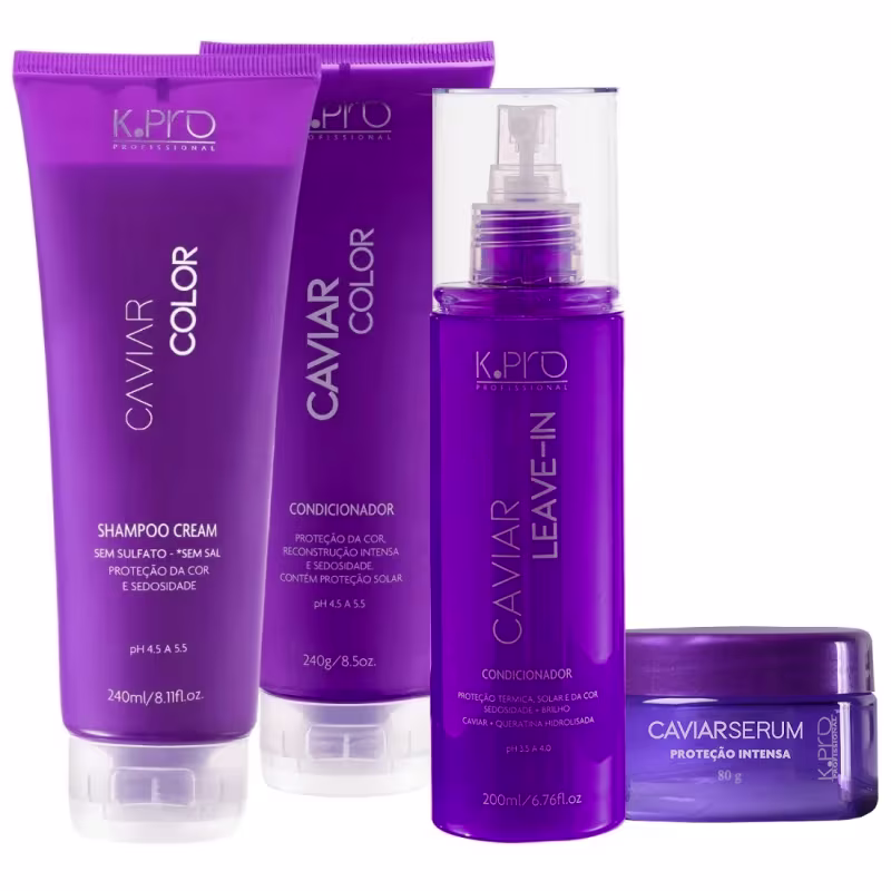 Kit K.Pro Caviar - Shampoo & Condicionador 240ml & Leave-In 200ml + Sérum Proteção Intensa 80g