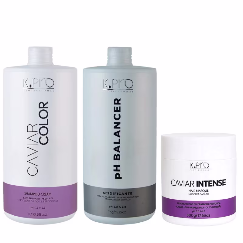 Kit K.Pro Caviar - Shampoo Cream 1L  & Máscara Intensa 500g + Ph Acidificante 1Kg