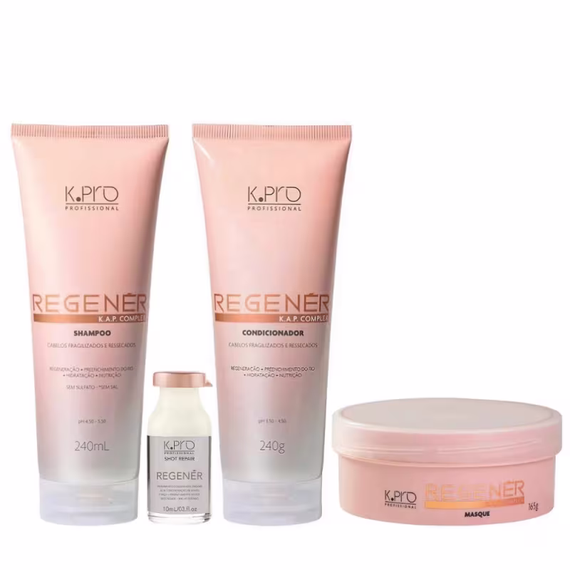 Kit K.Pro Regenér Shampoo 240ml + Condicionador 240g + Máscara 165g + Ampola 10ml