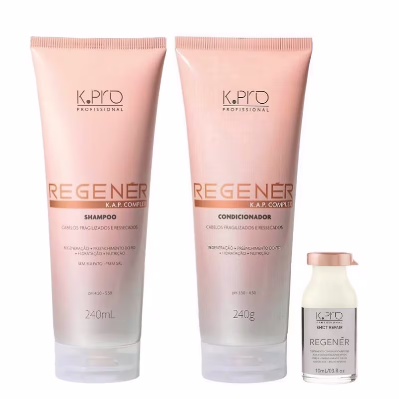Kit K.Pro Profissional Regenér Shampoo 240ml + Condicionador 240ml + Ampola 10ml