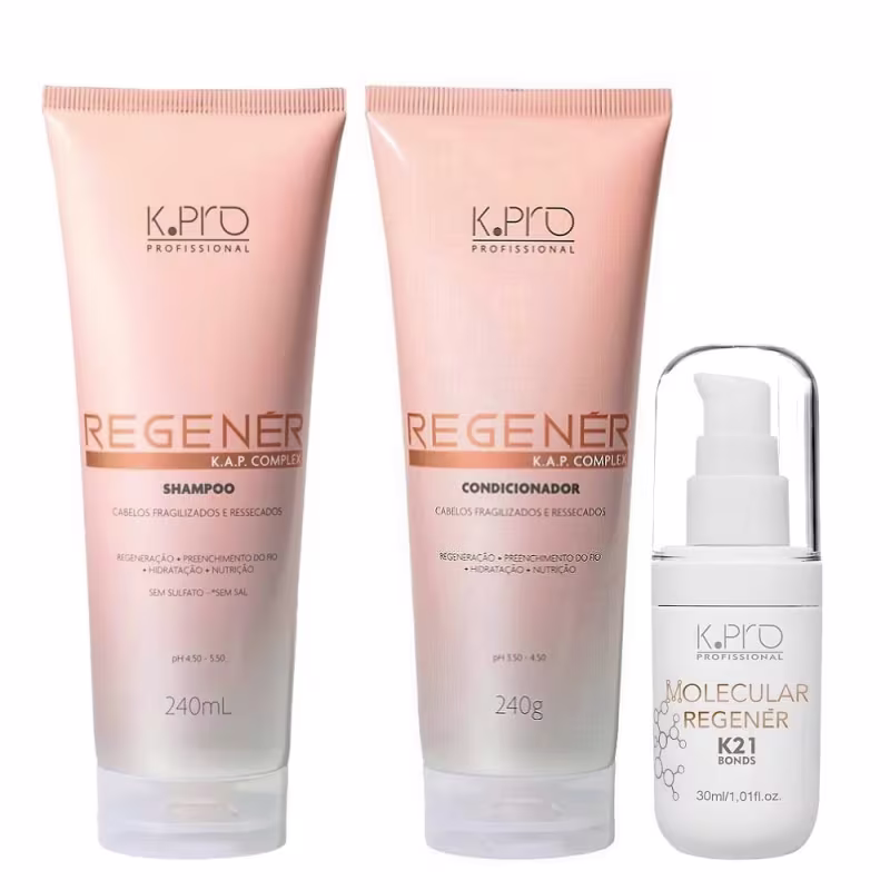 Kit K.Pro Regenér - Shampoo 240ml + Condicionador 240ml + K21 30ml