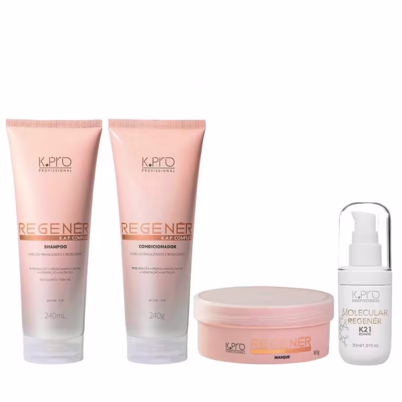 Kit K.Pro Regenér - Shampoo 240ml + Condicionador 240ml + Máscara 165g + K21 30ml