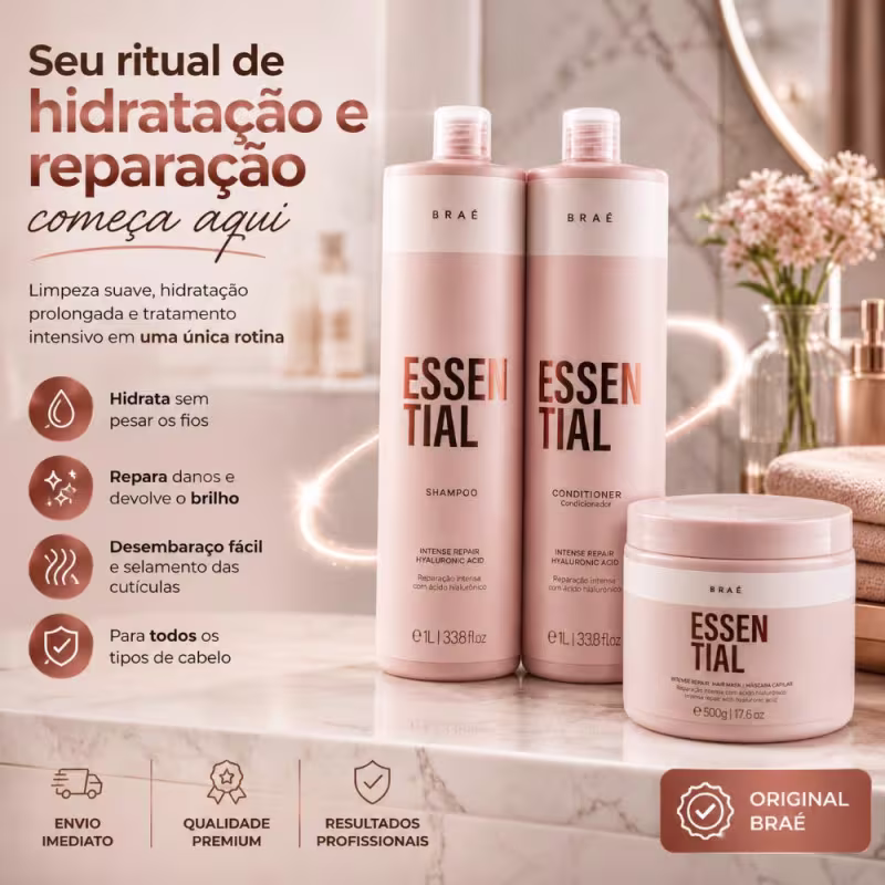 KIT Essential Shampoo 1L + Condicionador 1L + Máscara 500g