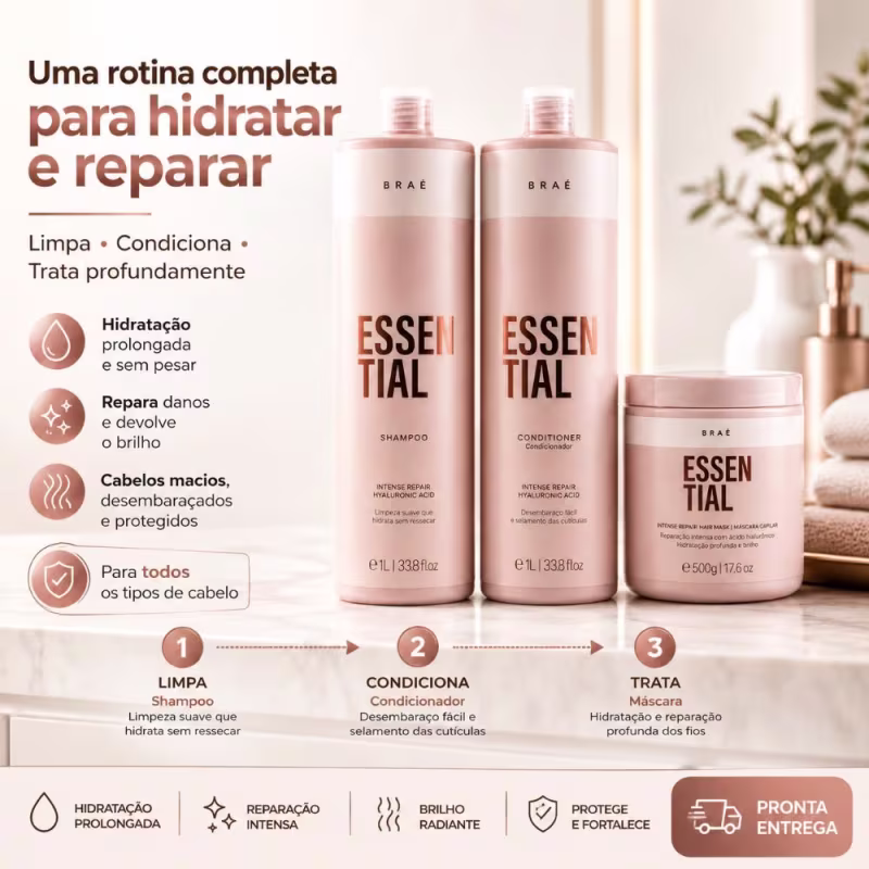 KIT Essential Shampoo 1L + Condicionador 1L + Máscara 500g