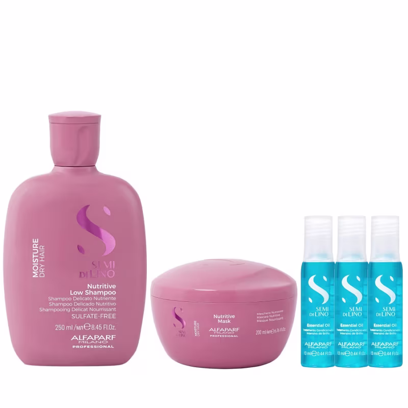 Kit Alfaparf Semi Di Lino Moisture -  Shampoo 250ml + Máscara 200ml + 3x Ampola 13ml
