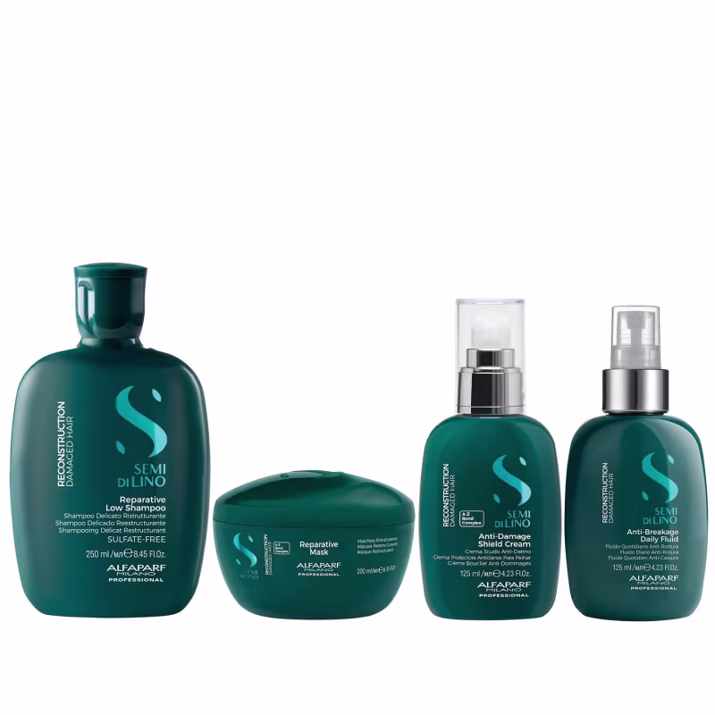 Kit Alfaparf Semi Di Lino Reconstruction - Shampoo 250ml + Máscara 200ml + Creme 125ml + Fluído 125ml
