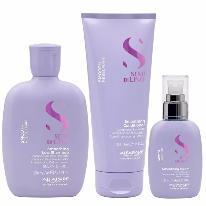 Kit Alfaparf Semi Di Lino Smooth - Shampoo 250ml & Condicionador 200ml + Cream Leave-In 125ml