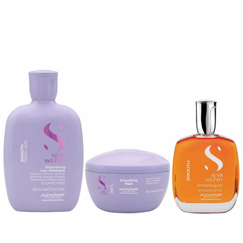 Kit Alfaparf Professional Semi Di Lino Smooth Smoothing - Shampoo 250ml + Máscara 200ml + Óleo 100ml