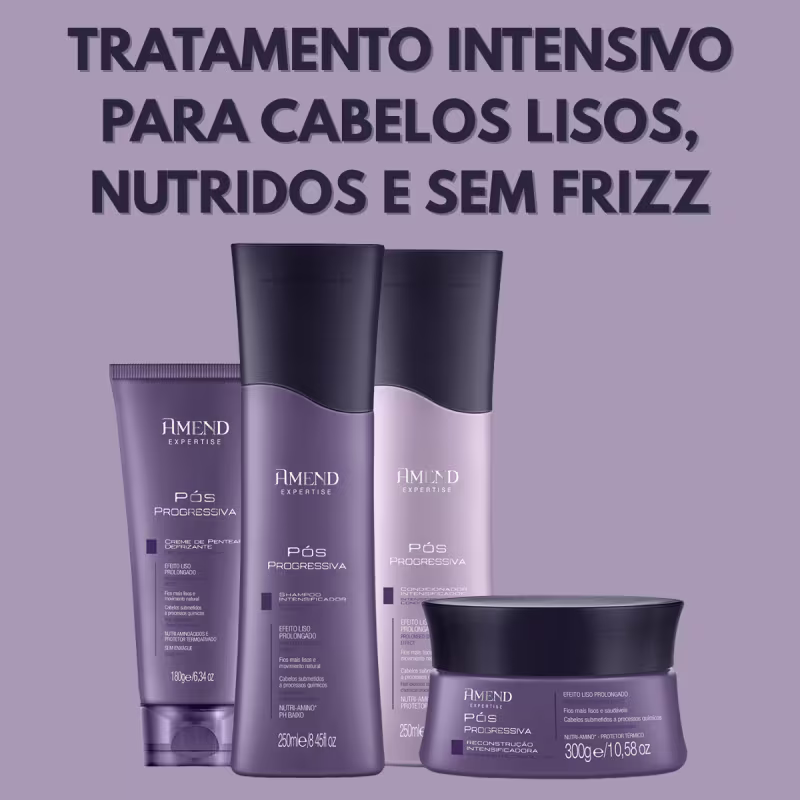 Kit Shampoo, Condicionador, Máscara e Creme Defrisante Amend Pós Progressiva
