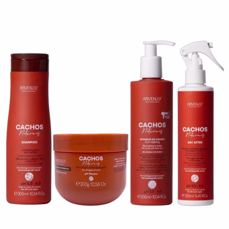 Kit Arvensis Professional Cachos Naturais - Shampoo 300ml + Ativador 300ml + Day After 250ml + Geleia Alta Fixação 300g