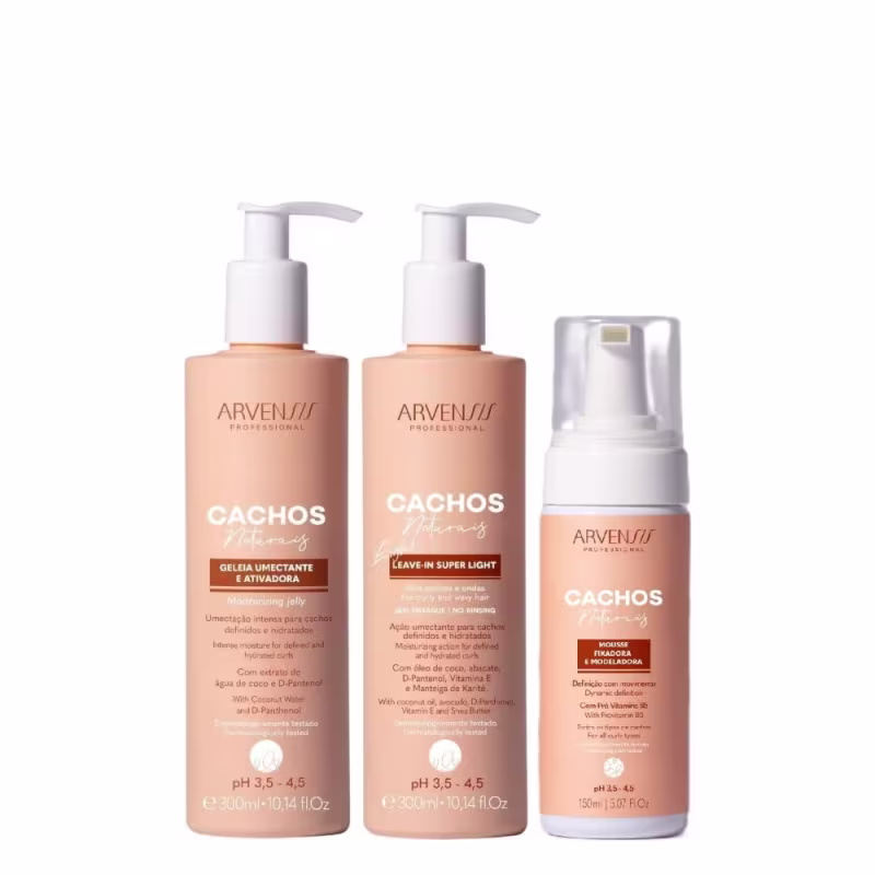 Kit Arvensis Cachos Naturais Light - Geleia Umectante 300ml + Leave-In 300ml + Mousse 150ml