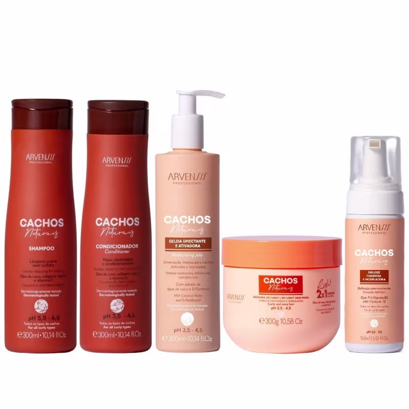 Kit Arvensis Cachos Naturais Light - Shampoo & Condicionador + Geleia 300ml & Máscara 2x1 300g + Mousse 150ml