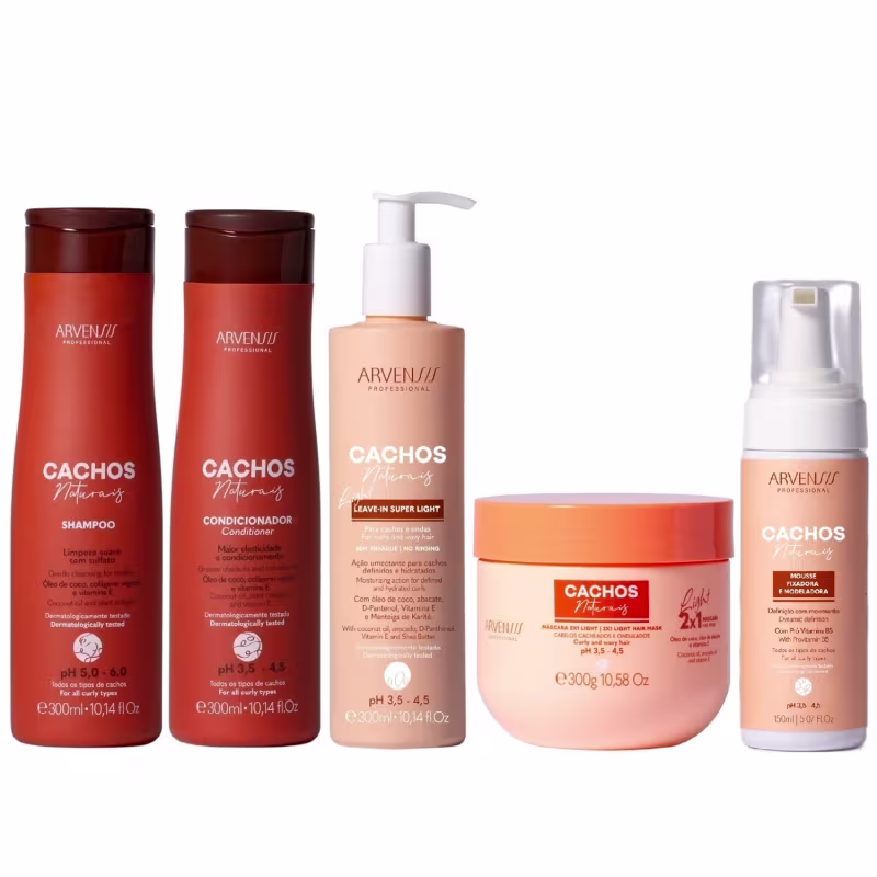 Kit Arvensis Cachos Naturais Light - Shampoo & Condicionador + Leave-In 300ml & Máscara 2x1 300g & Mousse 150ml