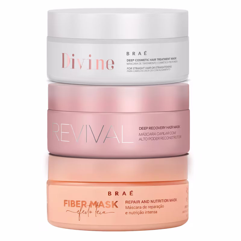 Kit Braé Cronograma Capilar 200g Máscara Divine + Revival + Fiber Mask