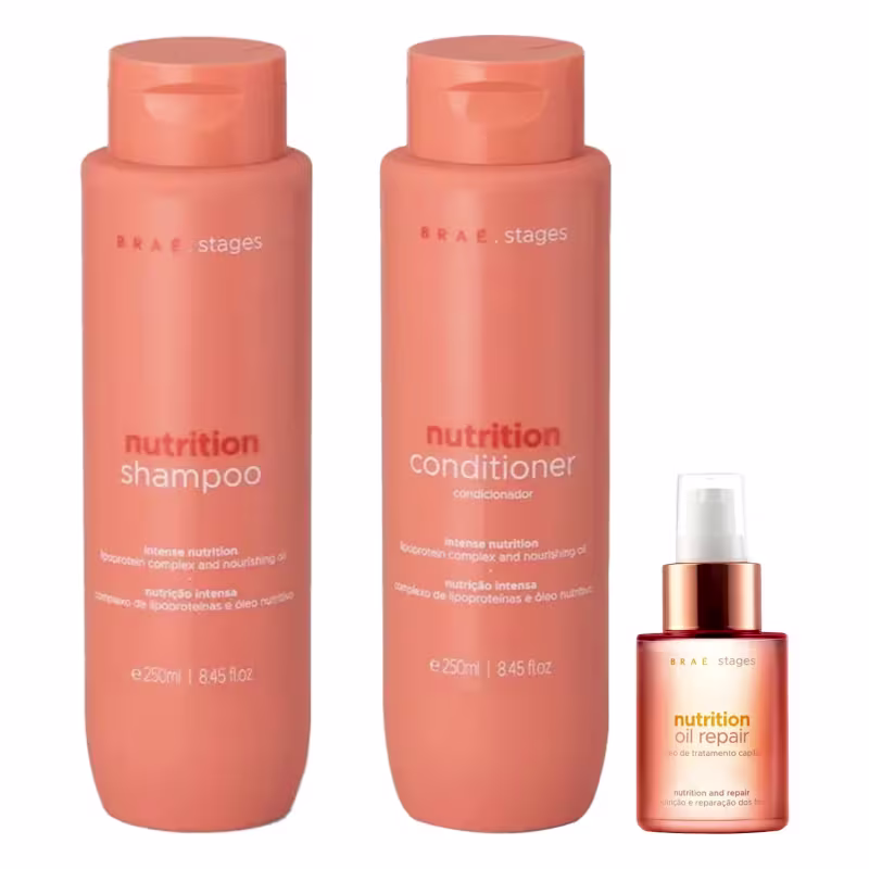 Kit Braé Stages Nutrition Shampoo 250ml + Condicionador 250ml + Óleo 60ml