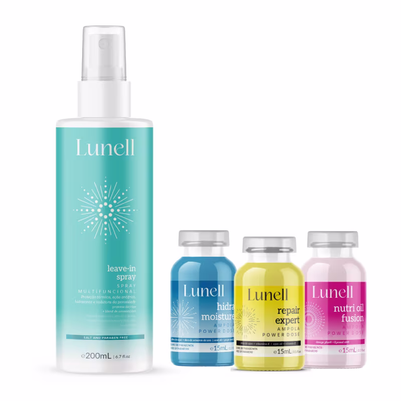 Kit Cronograma Capilar Lunell + Leave-in Spray Multifuncional Antifrizz (4 Produtos)