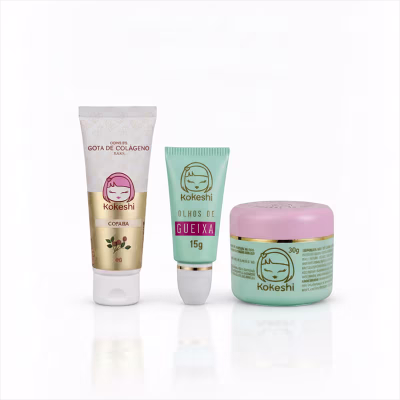 Kit Kokeshi Pele Porcelana+Gota De Colágeno+Olhos de Gueixa