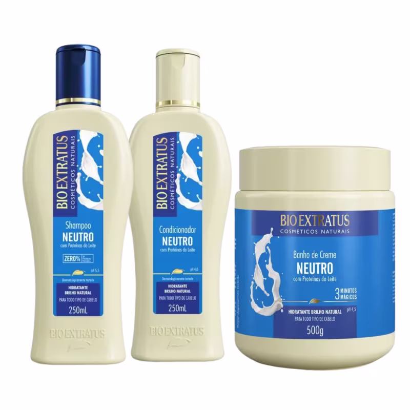 Kit Neutro Shampoo, Condicionador 250 e Banho de Creme 500 Bio Extratus