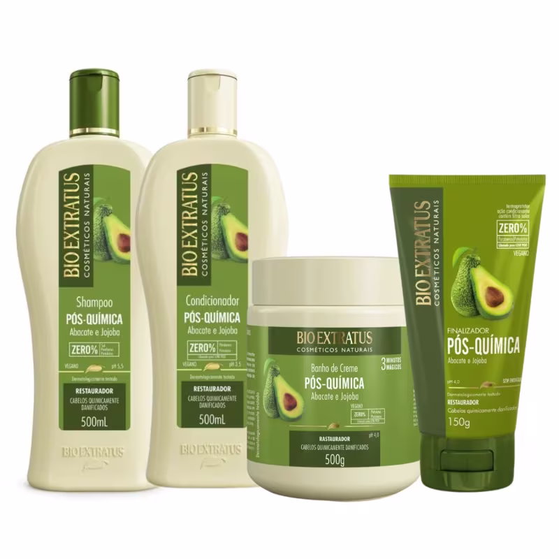 Kit Pós-Química (500mL) Shampoo, Condicionador, Máscara e Finalizador Bio Extratus