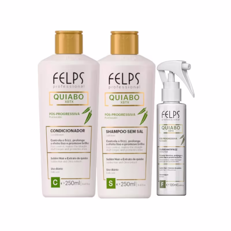 Felps Quiabo Manutenção Pós Progressiva Shampoo, Condicionador e Fluido