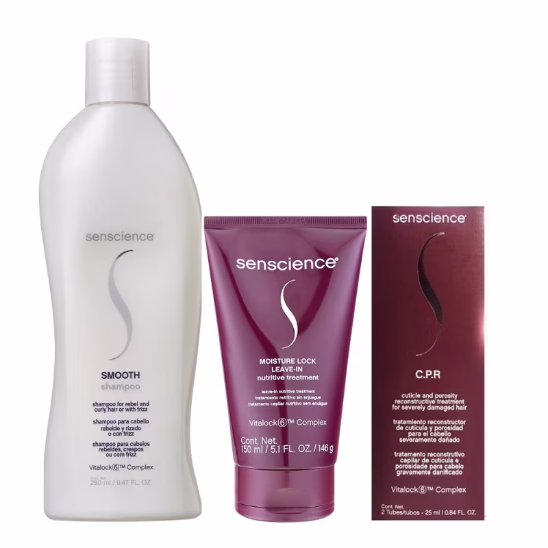 Kit Senscience Smooth - Shampoo 280ml + Moisture Lock Leave-In 150ml + CPR (2x25)