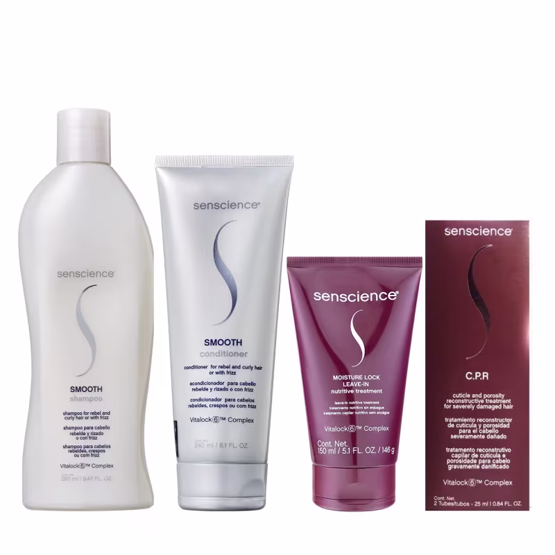 Kit Senscience Smooth - Shampoo 280ml & Condicionador 240ml + Moisture Lock Leave-In 150ml + CPR (2x25ml)
