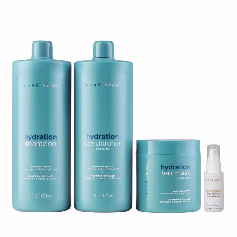 Braé Stages Hydration Shampoo 1L + Condicionador 1L + Máscara 500g + Óleo 35ml