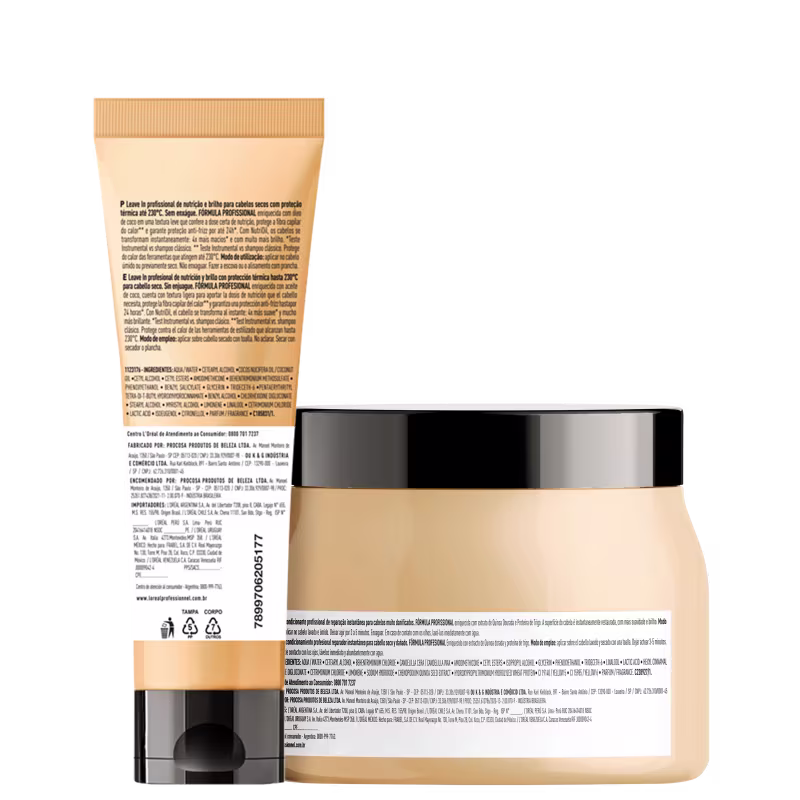 A imagem mostra os mesmos frascos, agora com os versos das embalagens. Ambas as embalagens conta com informações mais detalhadas das fórmulas, modo de uso, precauções e dados adicionais.