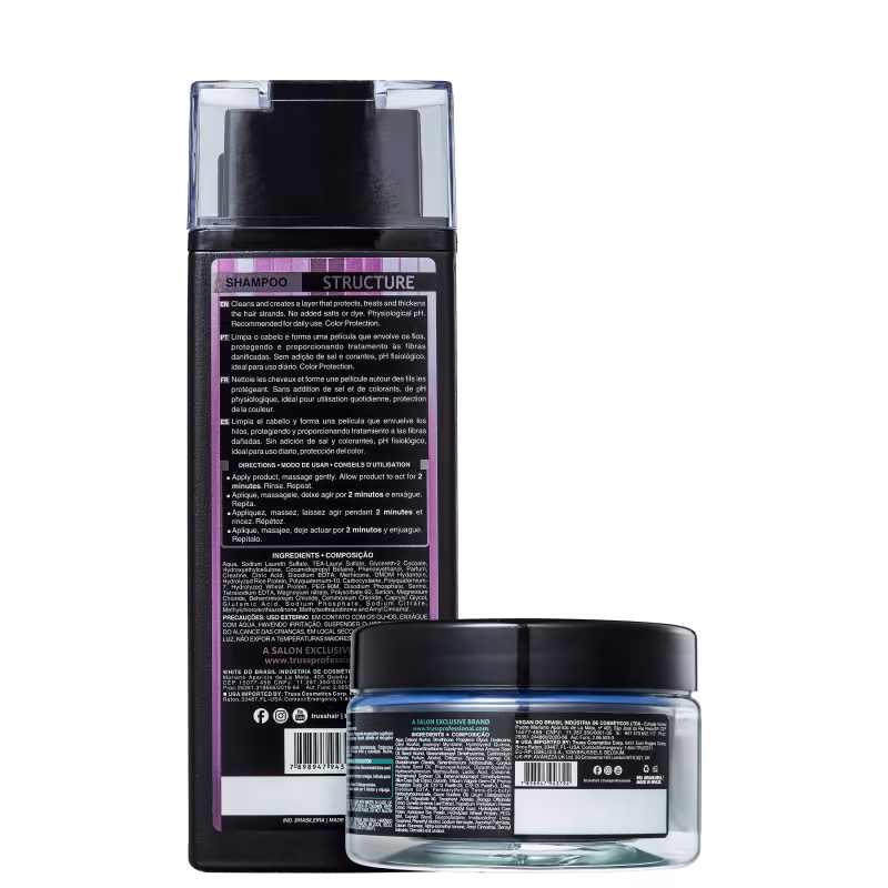 A imagem traz o verso dos dois produtos e os rótulos que detalham melhor as informações das fórmulas como o modo de uso, ingredientes e precauções.