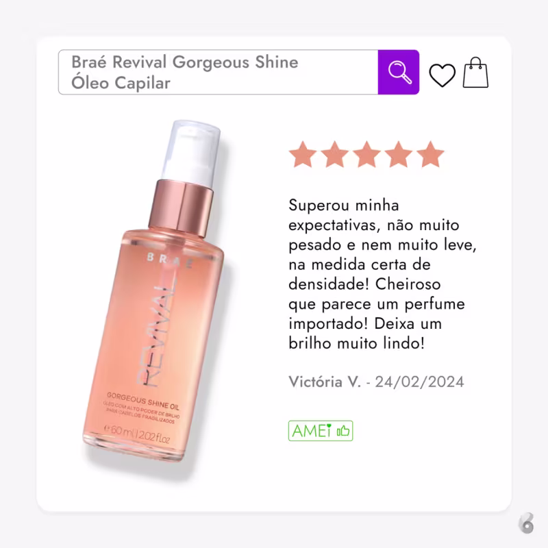 Óleo capilar Revival da marca Braé. Imagem com comentário sobre o produto.