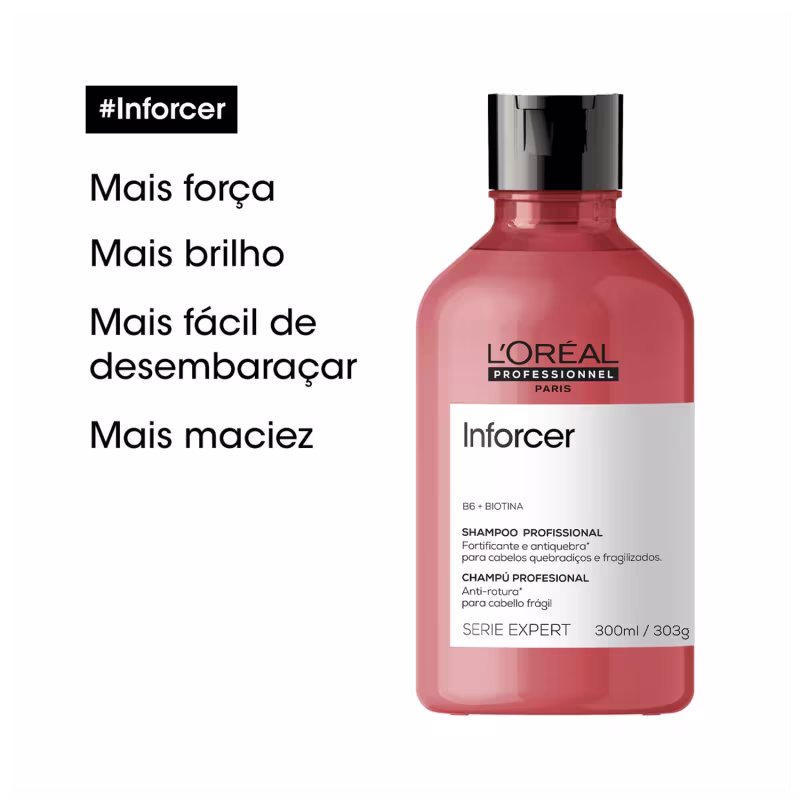 É um shampoo profissional da linha Serie Expert da L'Oréal Professionnel. O frasco é de plástico vermelho translúcido e contém 300ml do produto.
