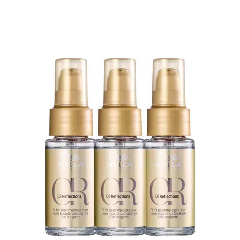 Kit Wella Professionals Oil Reflections Triplo Shine, com três unidades do óleo capilar Oil Reflections