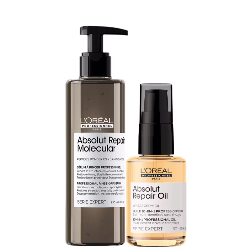 Kit L'Oréal Professionnel Absolut Repair Molecular + Repair Oil Mini, com Absolut Repair Molecular Sérum Capilar e Absolut Repair Gold Quinoa 10in1 Óleo Reparador, da marca  L'Oréal Professionnel