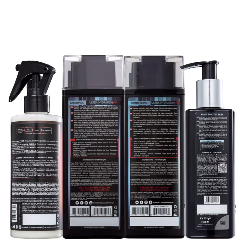 Parte de trás da embalagem dos produtos.