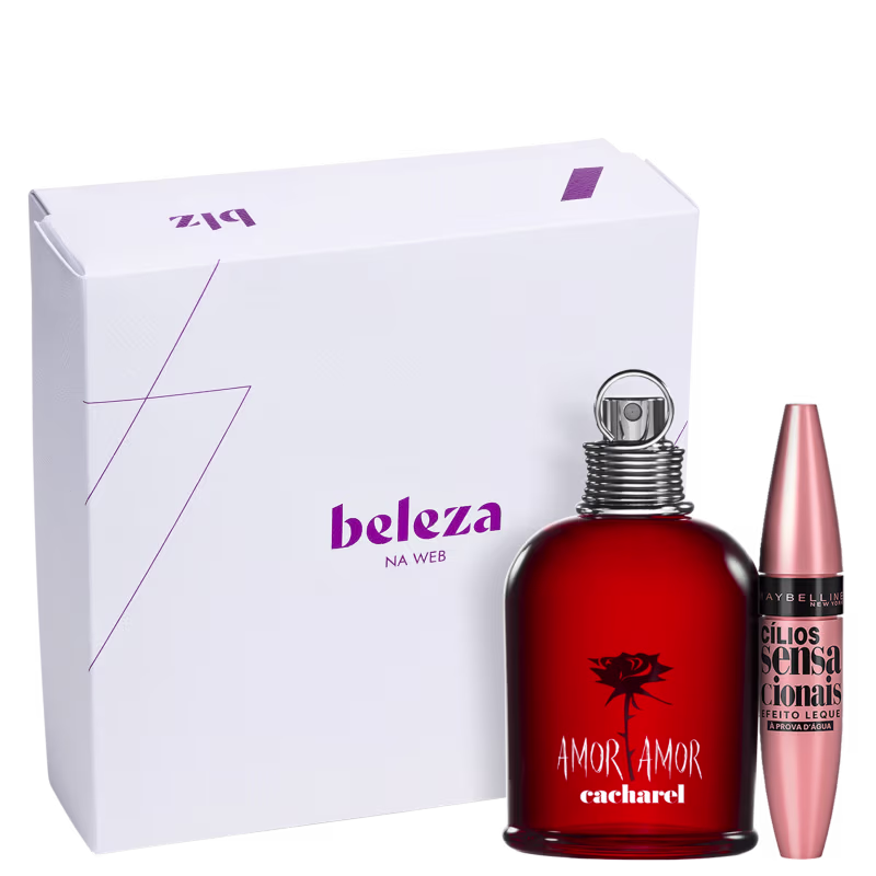 Conjunto Beleza na Web Amor Amor Cacharel + Maybelline Lash Sensational Waterproof, com caixa de presente