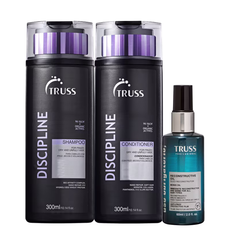 Kit TRUSS Discipline + Uso Obrigatório Oil Trio, 3 produtos.