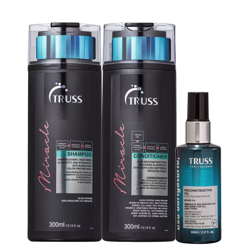 Kit TRUSS Miracle + Uso Obrigatório Oil Trio, 3 produtos.