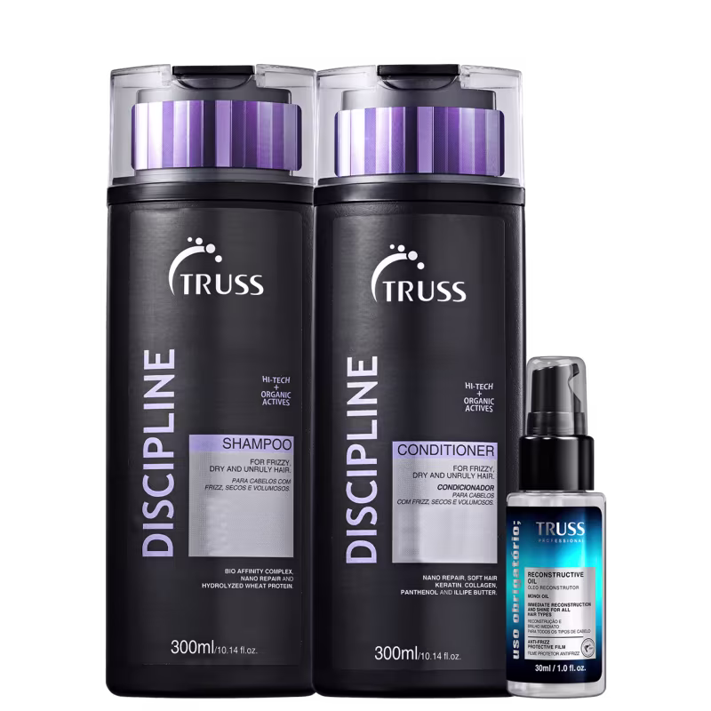Kit TRUSS Discipline + Uso Obrigatório Oil Mini, 3 produtos.